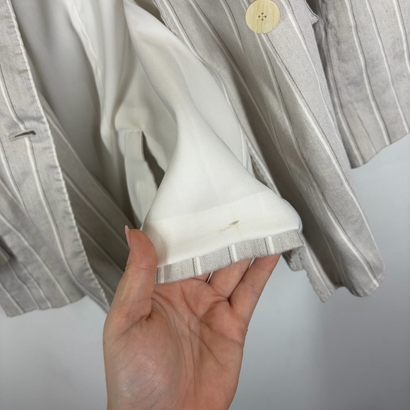 Theory Blazer Double Breasted Tailor Jacket Striped Linen Size 8 - Picture 11 of 16